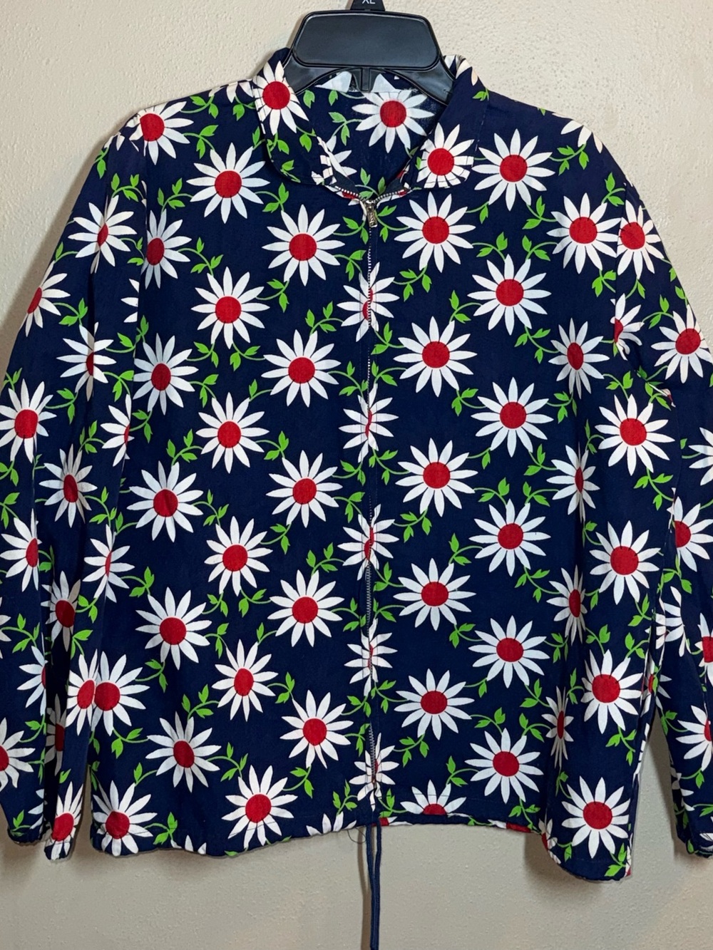 Vintage 60s S.S.Kresge Co Navy Floral Daisy Zip-Front Jacket Sz M(12/14)